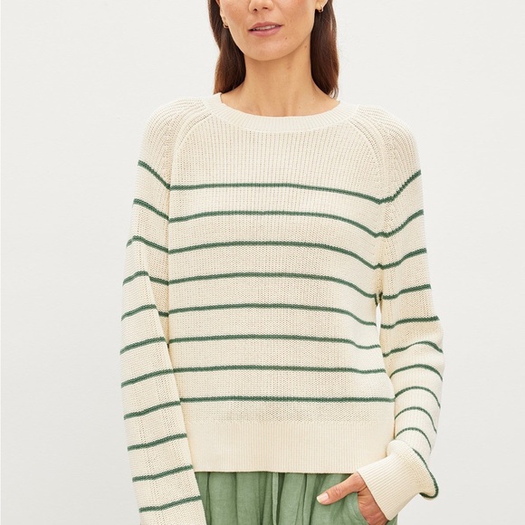 Velvet Chayse Textured Cotton Striped Crew Neck Sweater - Picture 1 of 7